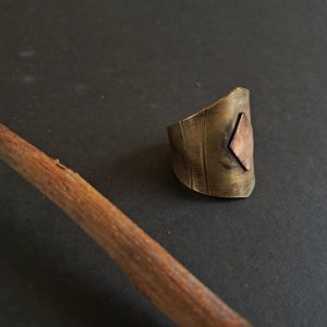 Brass Shield Ring with Copper Diamond Detail