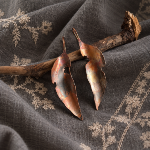 Worm-eaten Bayleaf copper earring